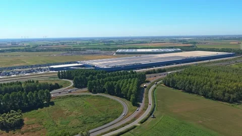 Aerial view of a solar panel covered warehouse in moerdijk Stock Footage 342813640