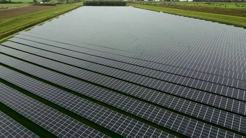 Aerial view of Solar panel farm. Renewable energy. Green energy. Stock Footage 220102442