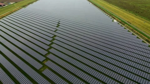 Aerial view of Solar panel farm or solar power plant Stock Footage 220103128