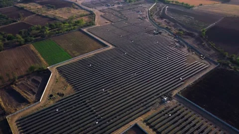 Aerial View Of Solar Panel Farm Or Solar Power Plant. Renewable Energy Stock Footage 237148421