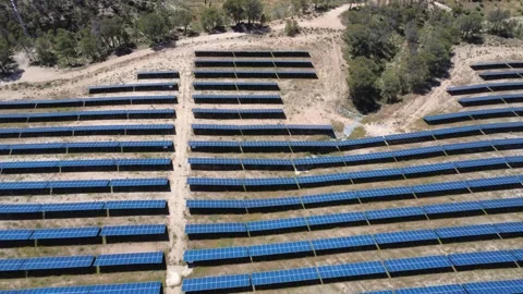 Aerial view of solar panel farm producing clean energy Stock Footage 337705410