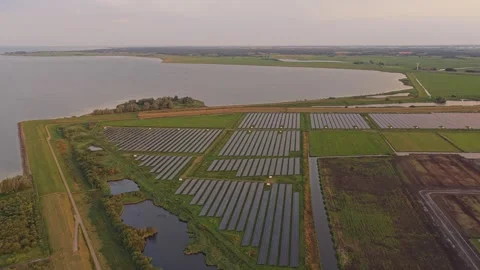 Aerial view of solar panel farm generating renewable energy Video stock 341876200