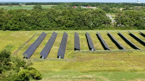 Aerial View Solar Panel Grid Array AI Green Energy Video stock 337006154