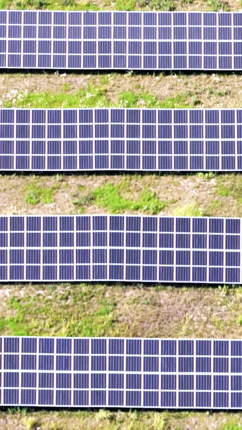 Aerial View Solar Panel Grid Array AI Green Energy Video stock 337006161