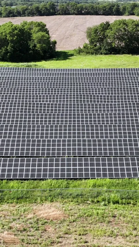 Aerial View Solar Panel Grid Array AI Green Energy Video stock 337006170