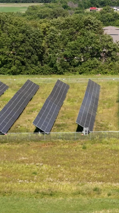 Aerial View Solar Panel Grid Array AI Green Energy Video stock 337006171