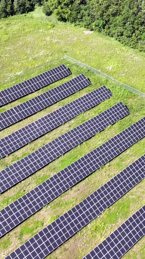 Aerial View Solar Panel Grid Array AI Green Energy Video stock 337006173