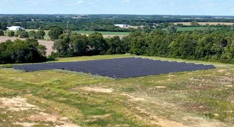 Aerial View Solar Panel Grid Array AI Green Energy Stock Photos