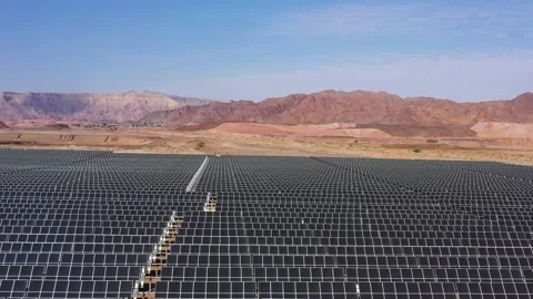 Aerial View of Solar Panel Park or farm Solar panels in the desert among the Stock Footage 164875058