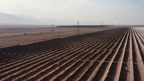 Aerial View of Solar Panel Park or farm Solar panels in the desert among the Stock Footage 164875701