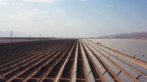 Aerial View of Solar Panel Park or farm Solar panels in the desert among the Stock Footage 164876003