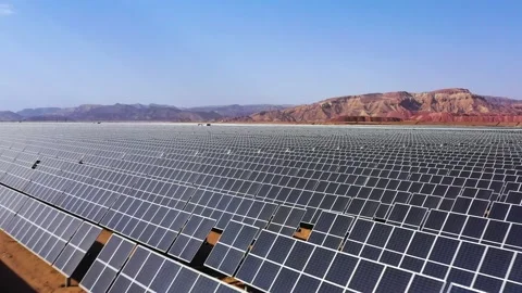 Aerial View of Solar Panel Park or farm Solar panels in the desert among the Stock Footage 164876100