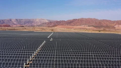 Aerial View of Solar Panel Park or farm Solar panels in the desert among the Stock Footage 164876176