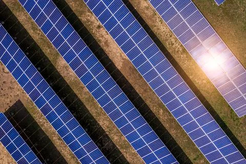 Aerial view of solar panel power plant. Stock Photos