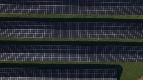 Aerial view of solar panel rows on a green field Stock Footage 341269885