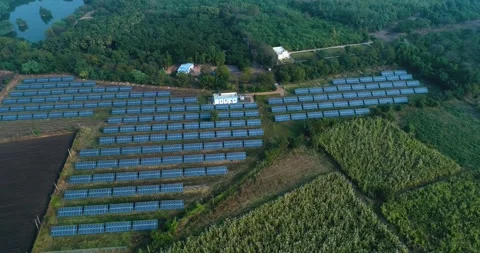 Aerial View of Solar Panels in Cotton Fields, Gujarat, India 02 Stock Footage 340951276