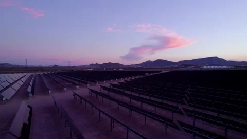 Aerial view of solar panels during sunset in Nevada state. Stock Footage 219891109