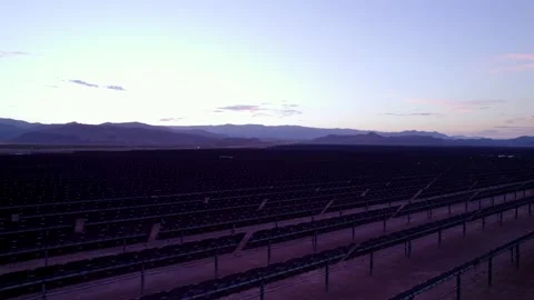 Aerial view of solar panels during sunset in Nevada state. Stock Footage 219891476