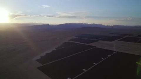Aerial view of solar panels during sunset in Nevada state. Stock Footage 220160929