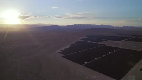 Aerial view of solar panels during sunset in Nevada state. Stock Footage 220161082