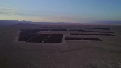 Aerial view of solar panels during sunset in Nevada state. Stock Footage 220161143