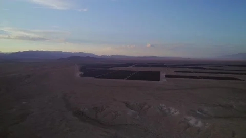 Aerial view of solar panels during sunset in Nevada state. Stock Footage 220161255