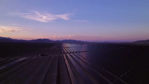 Aerial view of solar panels during sunset in Nevada state. Stock Footage 220161549