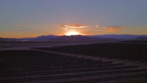 Aerial view of solar panels during sunset in Nevada state. Stock Footage 220161888