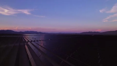 Aerial view of solar panels during sunset in Nevada state. Stock Footage 220161908