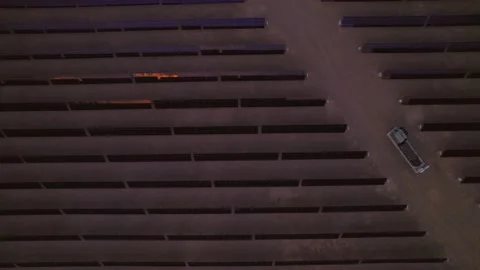 Aerial view of solar panels during sunset in Nevada state. Stock Footage 220161962