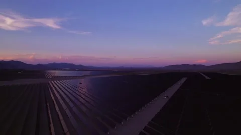 Aerial view of solar panels during sunset in Nevada state. Stock Footage 220162257