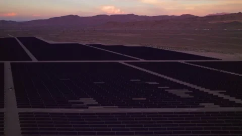 Aerial view of solar panels during sunset in Nevada state. Stock Footage 220162357