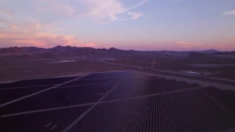 Aerial view of solar panels during sunset in Nevada state. Stock Footage 220162638