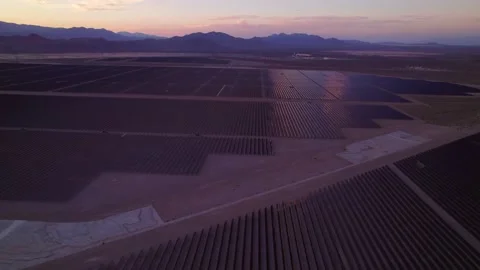 Aerial view of solar panels during sunset in Nevada state. Stock Footage 220162721