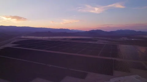 Aerial view of solar panels during sunset in Nevada state. Stock Footage 220162745