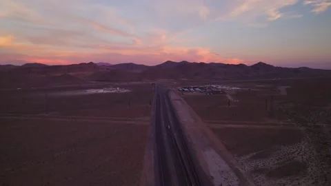 Aerial view of solar panels during sunset in Nevada state. Stock Footage 220162860
