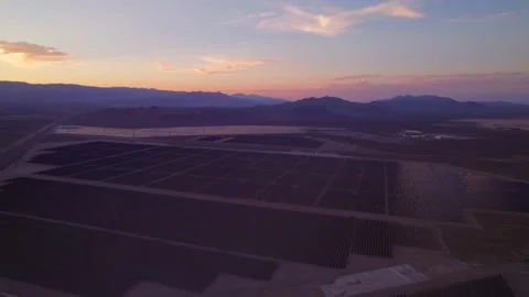 Aerial view of solar panels during sunset in Nevada state. Stock Footage 220163079
