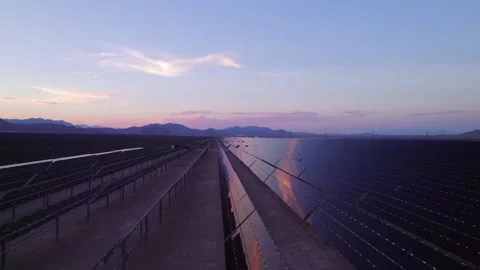 Aerial view of solar panels during sunset in Nevada state. Stock Footage 220163367
