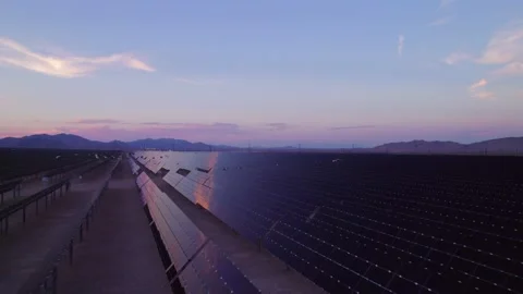 Aerial view of solar panels during sunset in Nevada state. Stock Footage 220164397