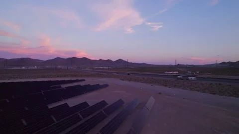 Aerial view of solar panels during sunset in Nevada state. Stock Footage 220164449