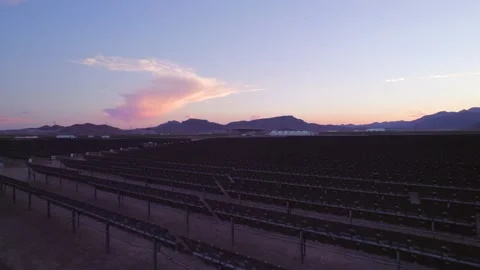 Aerial view of solar panels during sunset in Nevada state. Stock Footage 220164485
