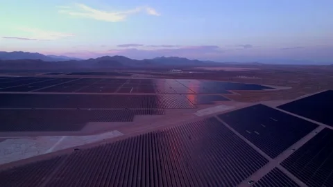 Aerial view of solar panels during sunset in Nevada state. Stock Footage 220164642