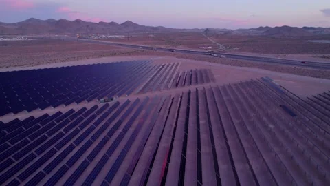 Aerial view of solar panels during sunset in Nevada state. Stock Footage 220164828