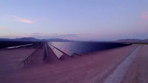 Aerial view of solar panels during sunset in Nevada state. Stock Footage 220165157