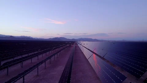 Aerial view of solar panels during sunset in Nevada state. Stock Footage 220165267