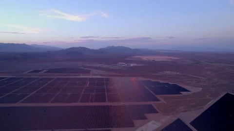 Aerial view of solar panels during sunset in Nevada state. Stock Footage 220166226
