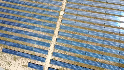 Aerial view of solar panels farm generating renewable energy 库存影片 337705404