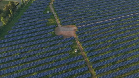 Aerial view of solar panels farm generating renewable energy Stock Footage 342809724