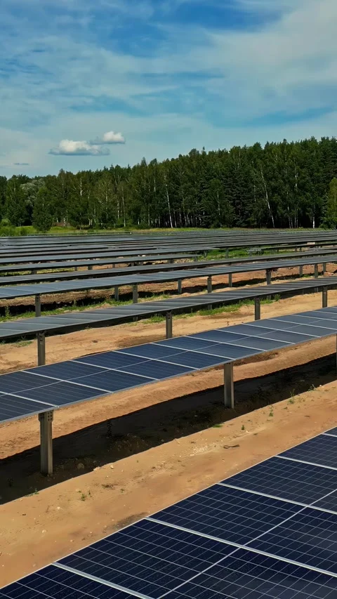 Aerial view of solar panels in a field, Latvia. Stock Footage 339810388