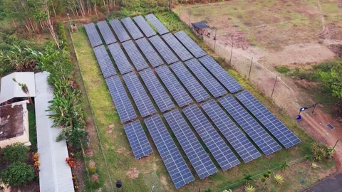 Aerial view of solar panels in a field Stock Footage 343944349